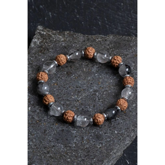 Sertifikalı Rutilli Kuvars, Rudrashka Hematit Doğal Taş Bileklik