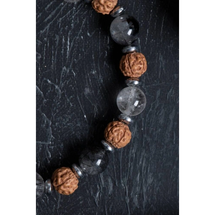 Sertifikalı Rutilli Kuvars, Rudrashka Hematit Doğal Taş Bileklik