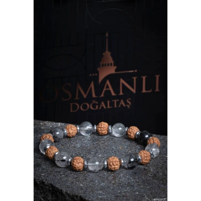 Sertifikalı Rutilli Kuvars, Rudrashka Hematit Doğal Taş Bileklik