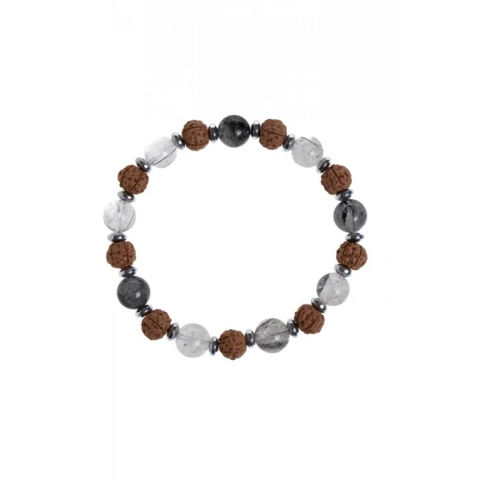 Sertifikalı Rutilli Kuvars, Rudrashka Hematit Doğal Taş Bileklik