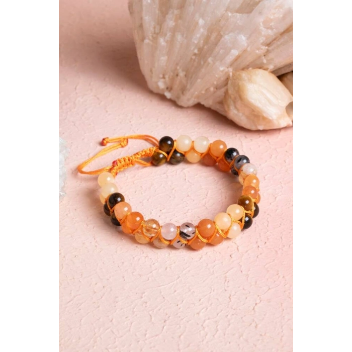 Sertifikalı Sakral Çakra Çift Sıra Doğal Taş Makrome Bileklik