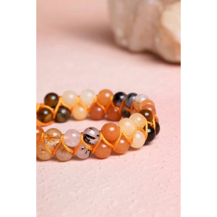 Sertifikalı Sakral Çakra Çift Sıra Doğal Taş Makrome Bileklik