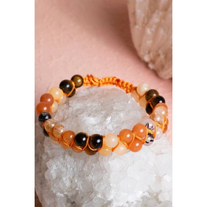 Sertifikalı Sakral Çakra Çift Sıra Doğal Taş Makrome Bileklik