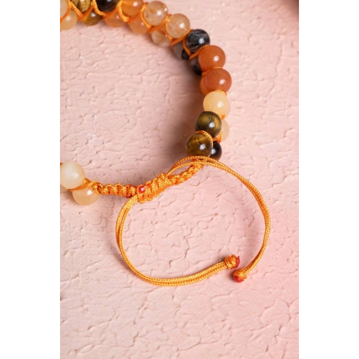 Sertifikalı Sakral Çakra Çift Sıra Doğal Taş Makrome Bileklik