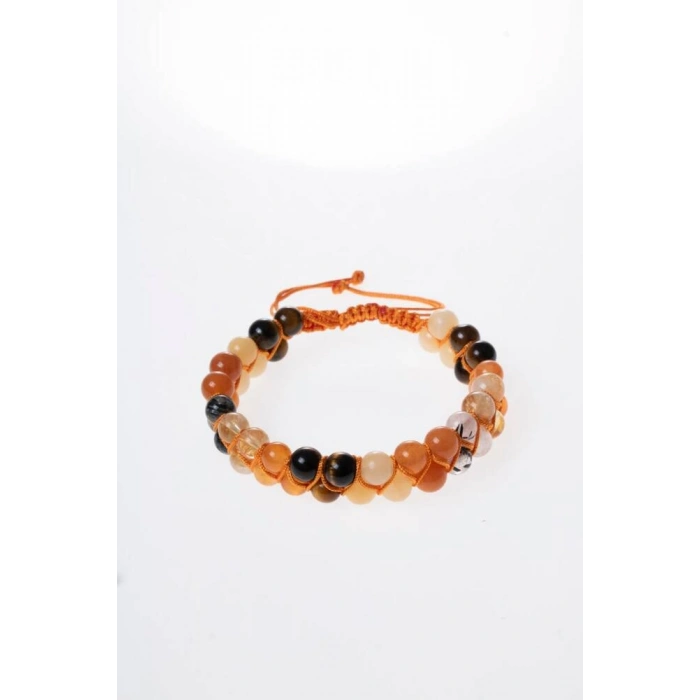 Sertifikalı Sakral Çakra Çift Sıra Doğal Taş Makrome Bileklik