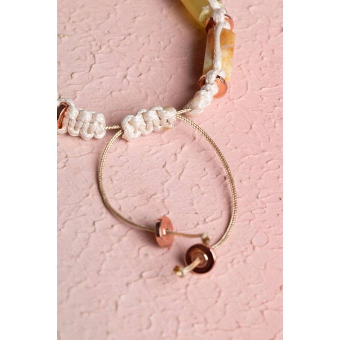 Sertifikalı Sarı Opal, Hematit Doğal Taş Makrome Bileklik