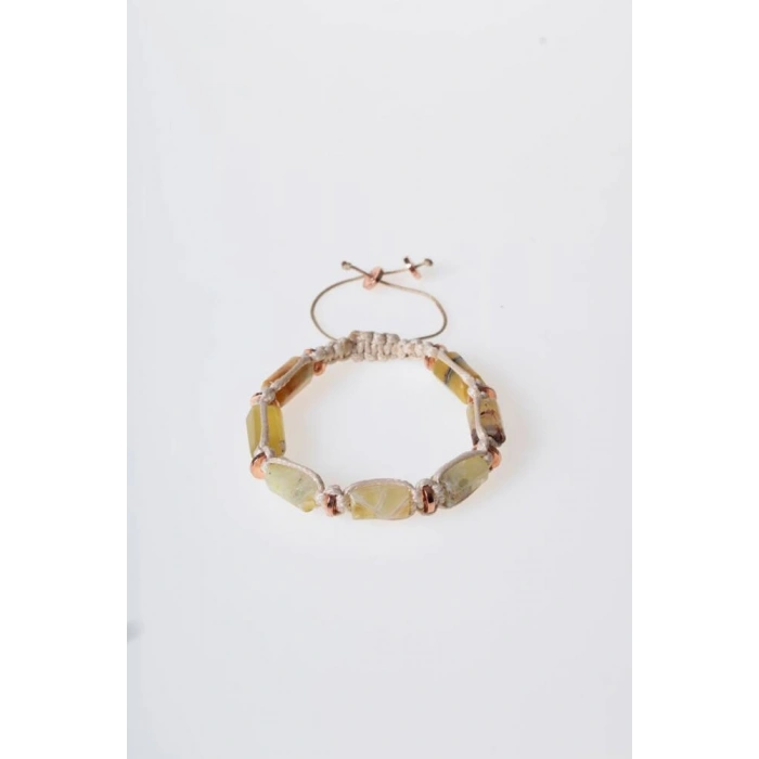 Sertifikalı Sarı Opal, Hematit Doğal Taş Makrome Bileklik