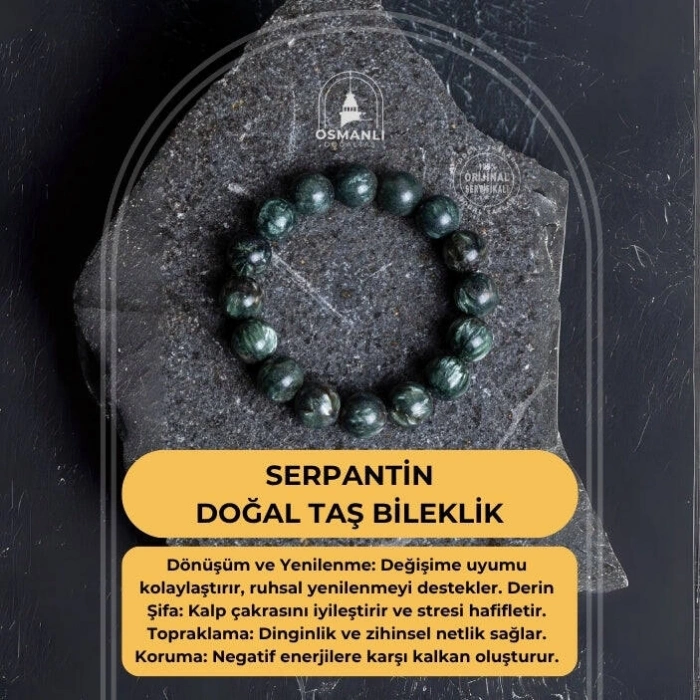 Sertifikalı Serpantin Doğal Taş Bileklik