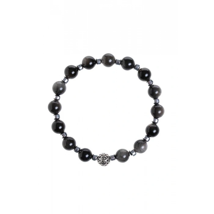 Sertifikalı Silver Obsidyen, Hematit Gümüş Aparat Doğal Taş Bileklik