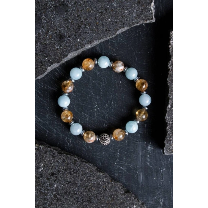 Sertifikalı Sitrin, Akuamarin, Kuvars Zirkon Aparatlı Doğal Taş Bileklik (SK:174)