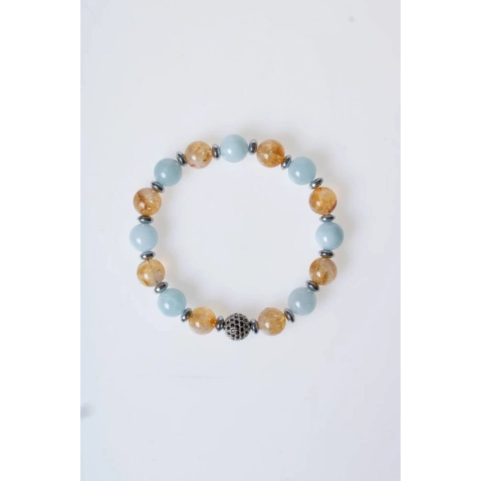 Sertifikalı Sitrin, Akuamarin, Kuvars Zirkon Aparatlı Doğal Taş Bileklik (SK:174)