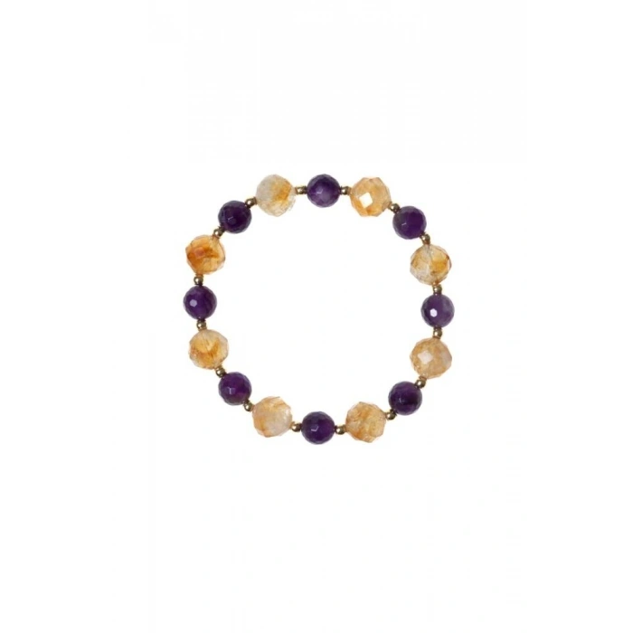Sertifikalı Sitrin, Ametist Fasetli Doğal Taş Bileklik