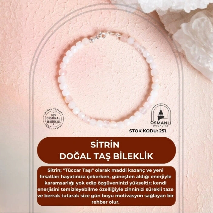 Sertifikalı Sitrin Doğal Taş Bileklik (SK:251)