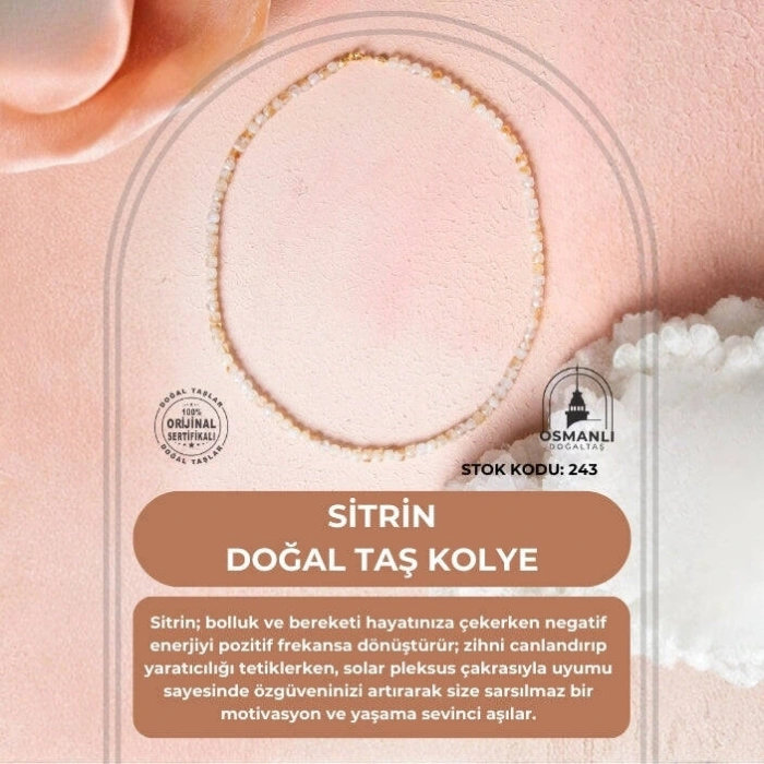 Sertifikalı Sitrin Doğal Taş Kolye (SK:243)