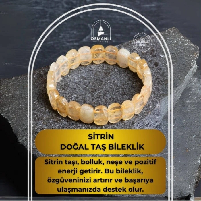 Sertifikalı Sitrin Geniş Kesim Doğal Taş Bileklik