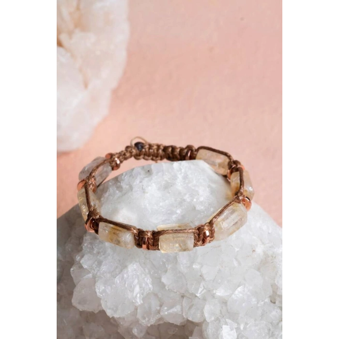 Sertifikalı Sitrin, Hematit Doğal Taş Makrome Bileklik