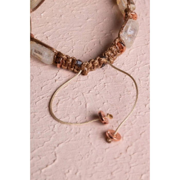 Sertifikalı Sitrin, Hematit Doğal Taş Makrome Bileklik