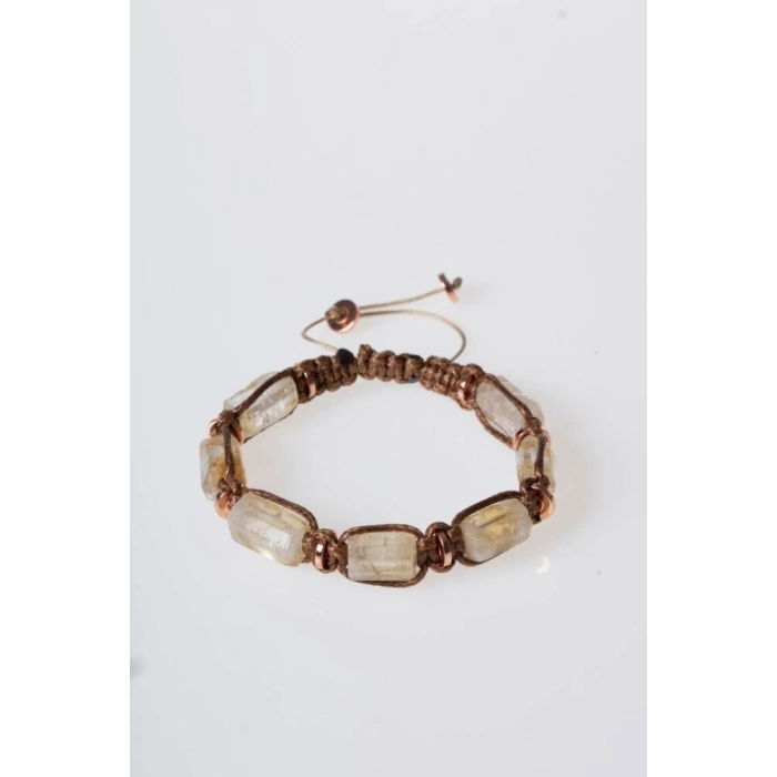 Sertifikalı Sitrin, Hematit Doğal Taş Makrome Bileklik