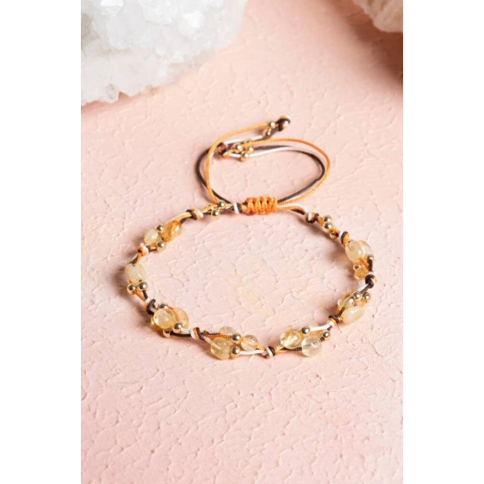 Sertifikalı Sitrin, Hematit Doğal Taş Makrome Bileklik (SK:239)