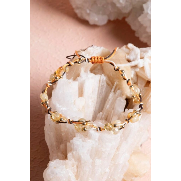 Sertifikalı Sitrin, Hematit Doğal Taş Makrome Bileklik (SK:239)