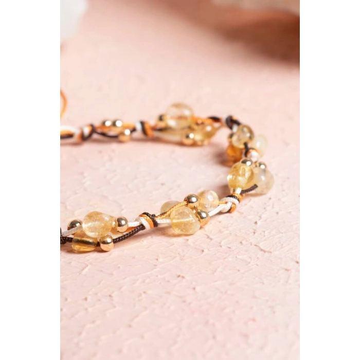 Sertifikalı Sitrin, Hematit Doğal Taş Makrome Bileklik (SK:239)