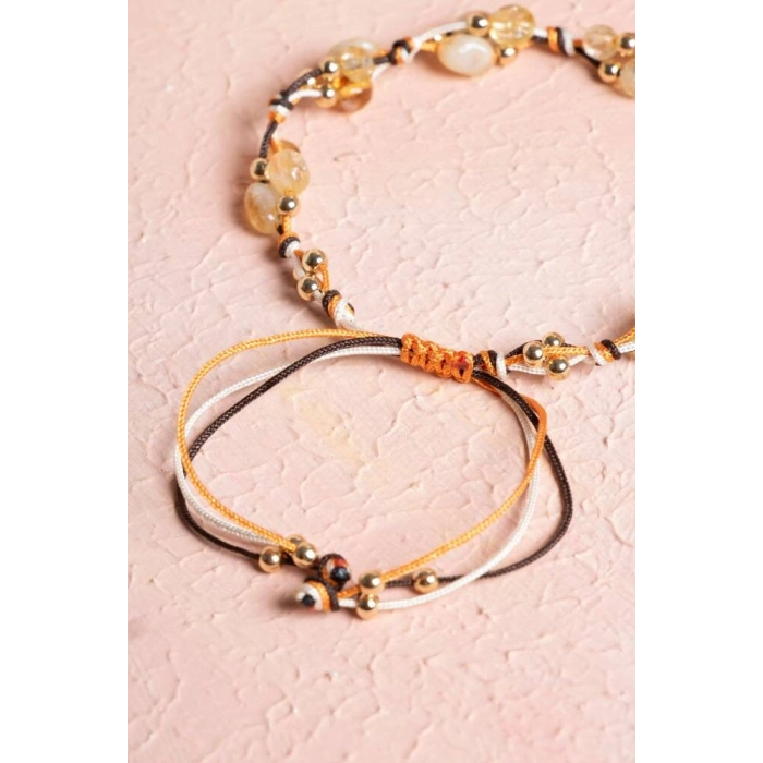 Sertifikalı Sitrin, Hematit Doğal Taş Makrome Bileklik (SK:239)