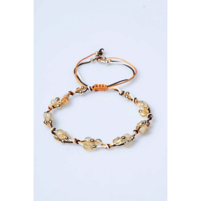 Sertifikalı Sitrin, Hematit Doğal Taş Makrome Bileklik (SK:239)