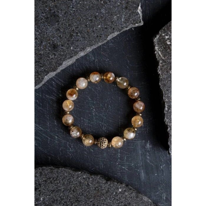 Sertifikalı Sitrin, Hematit Zirkon Aparatlı Doğal Taş Bileklik-10 mm (SK:176)