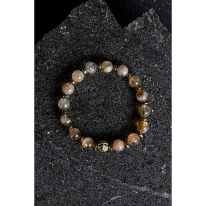 Sertifikalı Sitrin, Hematit Zirkon Aparatlı Doğal Taş Bileklik (SK:180)