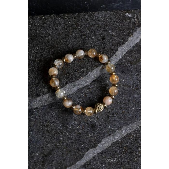 Sertifikalı Sitrin, Hematit Zirkon Aparatlı Doğal Taş Bileklik (SK:180)