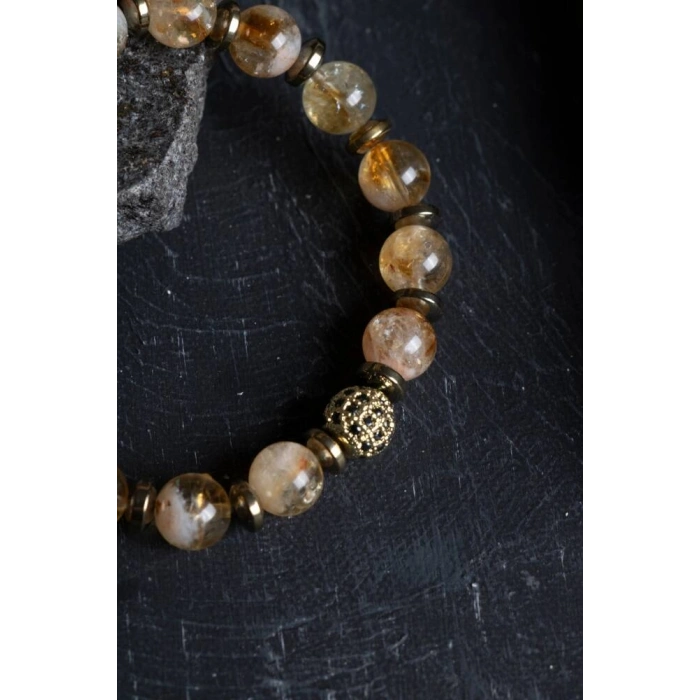 Sertifikalı Sitrin, Hematit Zirkon Aparatlı Doğal Taş Bileklik (SK:180)