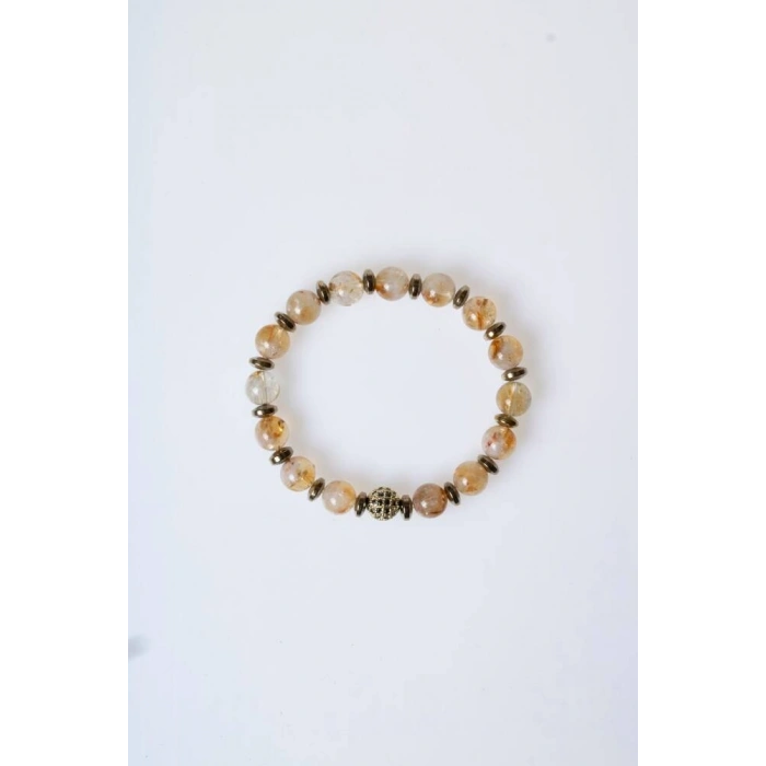 Sertifikalı Sitrin, Hematit Zirkon Aparatlı Doğal Taş Bileklik (SK:180)