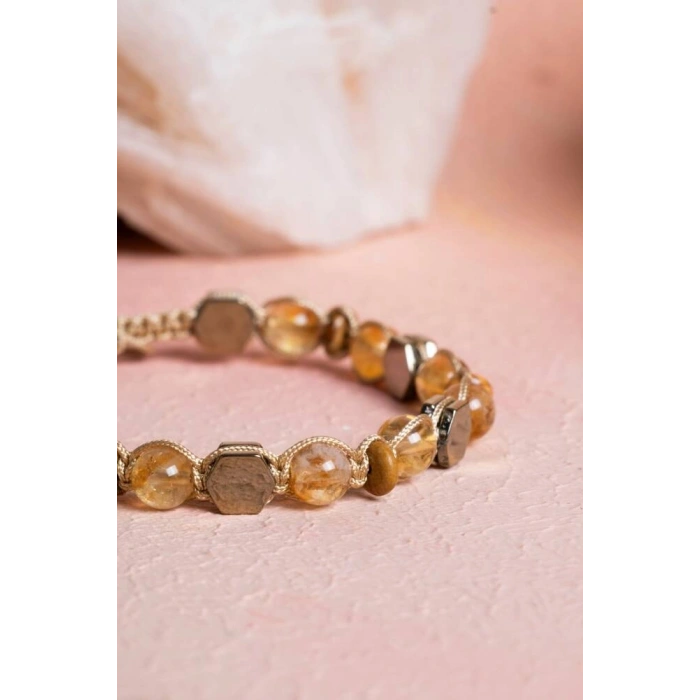 Sertifikalı Sitrin, Jasper, Hematit, Doğal Taş Makrome Bileklik (SK:076)