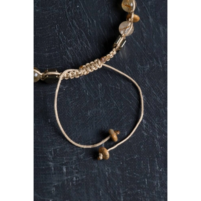 Sertifikalı Sitrin, Jasper, Hematit Doğal Taş Makrome Bileklik (SK:155)