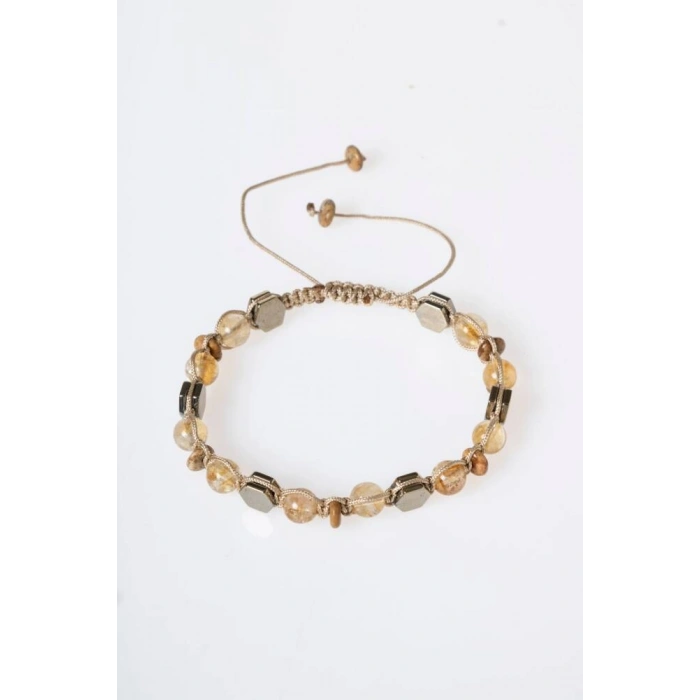 Sertifikalı Sitrin, Jasper, Hematit Doğal Taş Makrome Bileklik (SK:155)