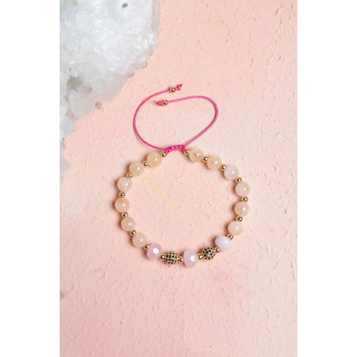 Sertifikalı Sitrin, Pembe Kuvars Zirkon Aparat Doğal Taş Bileklik