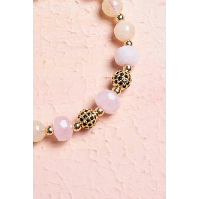 Sertifikalı Sitrin, Pembe Kuvars Zirkon Aparat Doğal Taş Bileklik