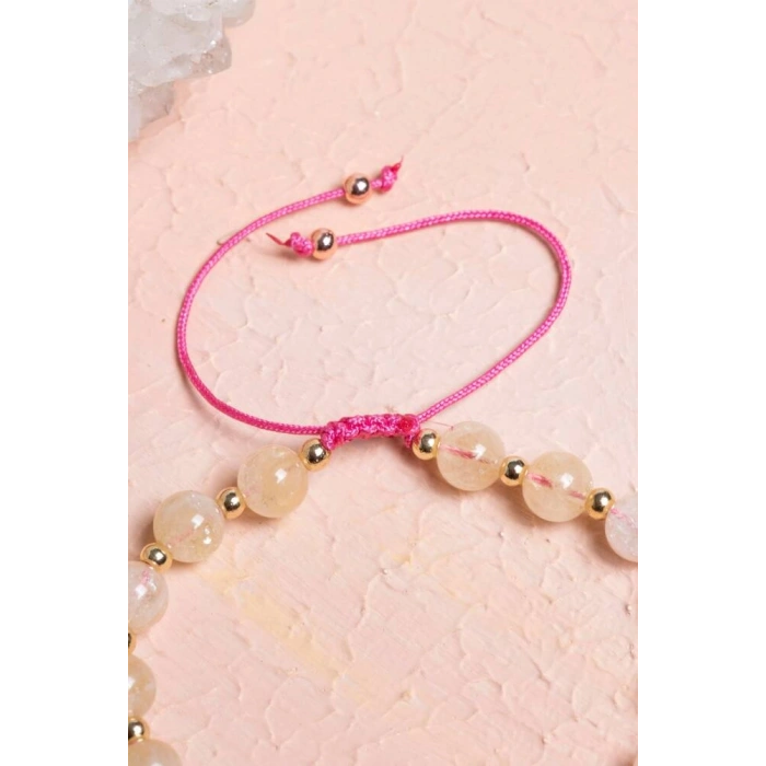 Sertifikalı Sitrin, Pembe Kuvars Zirkon Aparat Doğal Taş Bileklik