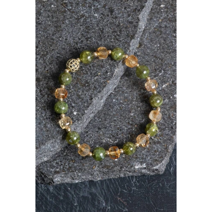 Sertifikalı Sitrin, Zebercet, Hematit Zirkon Aparat Doğal Taş Bileklik