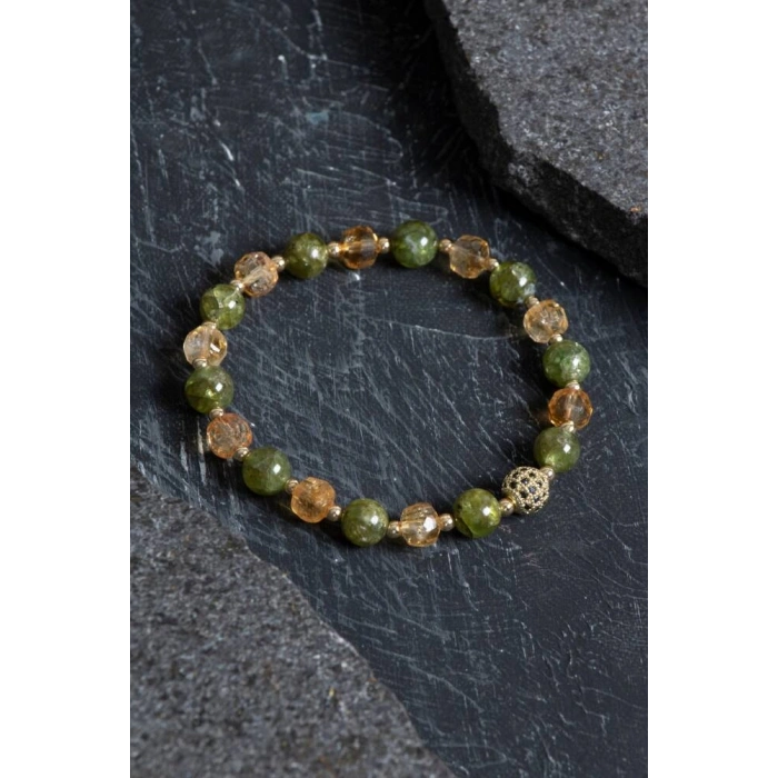 Sertifikalı Sitrin, Zebercet, Hematit Zirkon Aparat Doğal Taş Bileklik