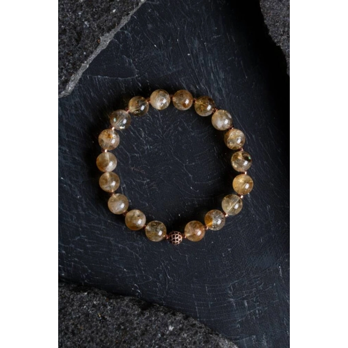 Sertifikalı Sitrin Zirkon Aparatlı Doğal Taş Bileklik-10 mm (SK:182)