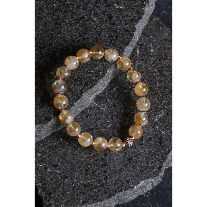 Sertifikalı Sitrin Zirkon Aparatlı Doğal Taş Bileklik-10 mm (SK:182)