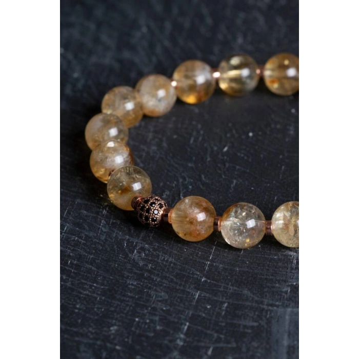 Sertifikalı Sitrin Zirkon Aparatlı Doğal Taş Bileklik-10 mm (SK:182)