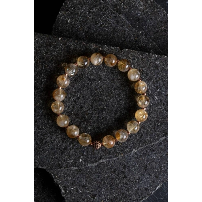 Sertifikalı Sitrin Zirkon Aparatlı Doğal Taş Bileklik-10 mm (SK:182)