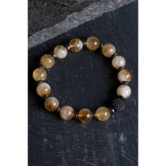 Sertifikalı Sitrin Zirkon Aparatlı Doğal Taş Bileklik (SK:164)