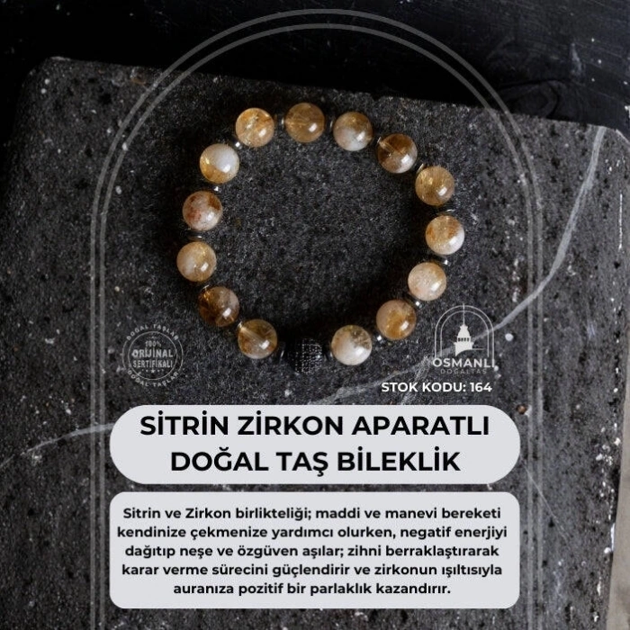 Sertifikalı Sitrin Zirkon Aparatlı Doğal Taş Bileklik (SK:164)
