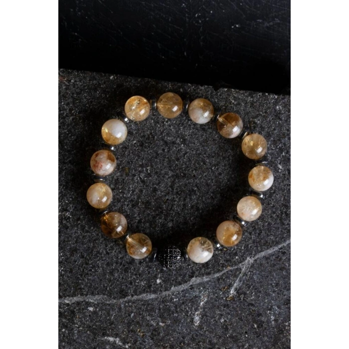 Sertifikalı Sitrin Zirkon Aparatlı Doğal Taş Bileklik (SK:164)