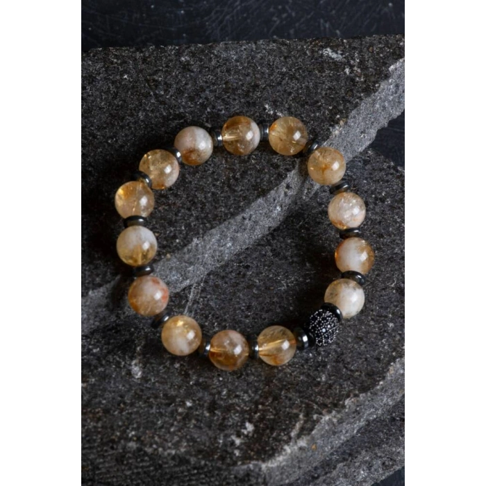 Sertifikalı Sitrin Zirkon Aparatlı Doğal Taş Bileklik (SK:164)