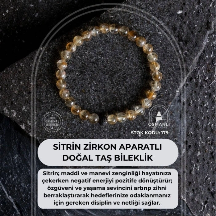 Sertifikalı Sitrin Zirkon Aparatlı Doğal Taş Bileklik (SK:179)