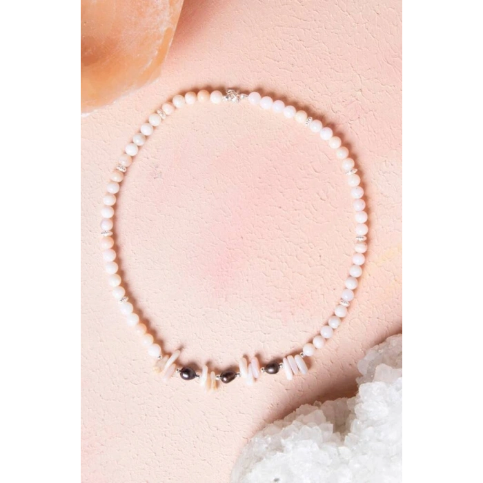 Sertifikalı Siyah İnci, Pembe Opal Doğal Taş Kolye (SK:244)